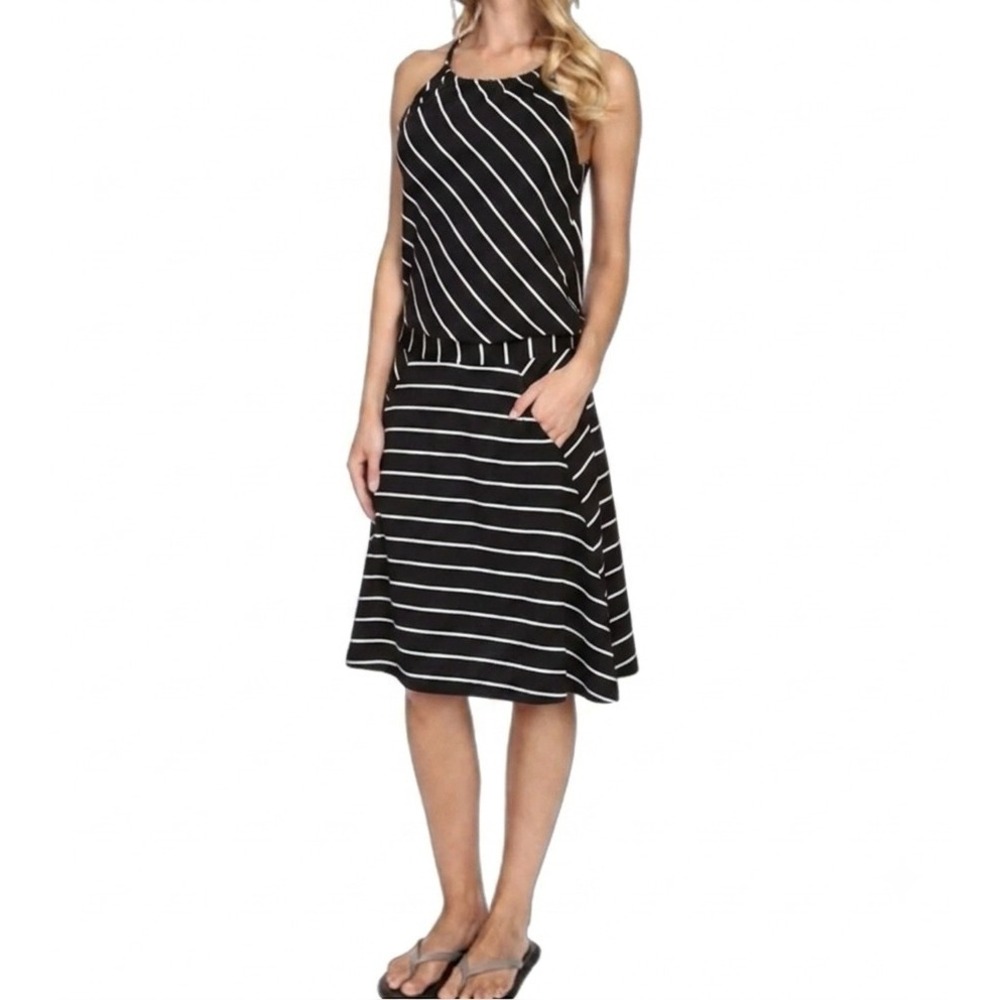 Mountain Hardwear S Tonga Stripe Strappy Dress Black & White Knee Length Active